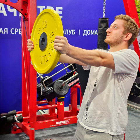 Диск обрезиненный, желтый, евро-классик MB Barbell MB-PltCE-15