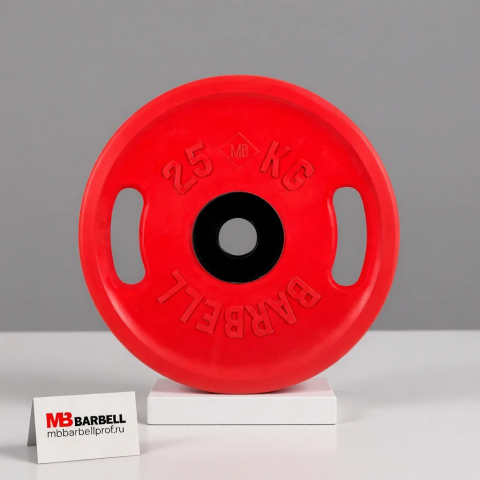 Диск обрезиненный, цветной, евро - классик с ручками, 25 кг MB Barbell MB-PltCS-25 