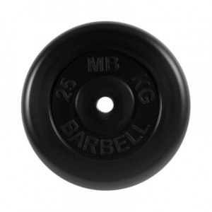 Диск обрезиненный, черного цвета, 31 мм MB Barbell MB-PltB31-25